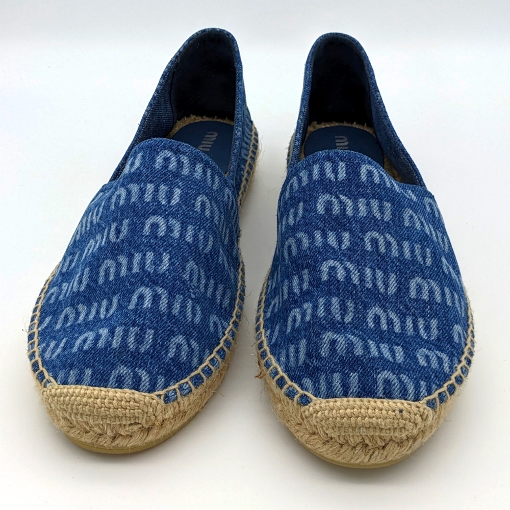 Miu Miu Logo Print Denim Espadrille (Size 41}